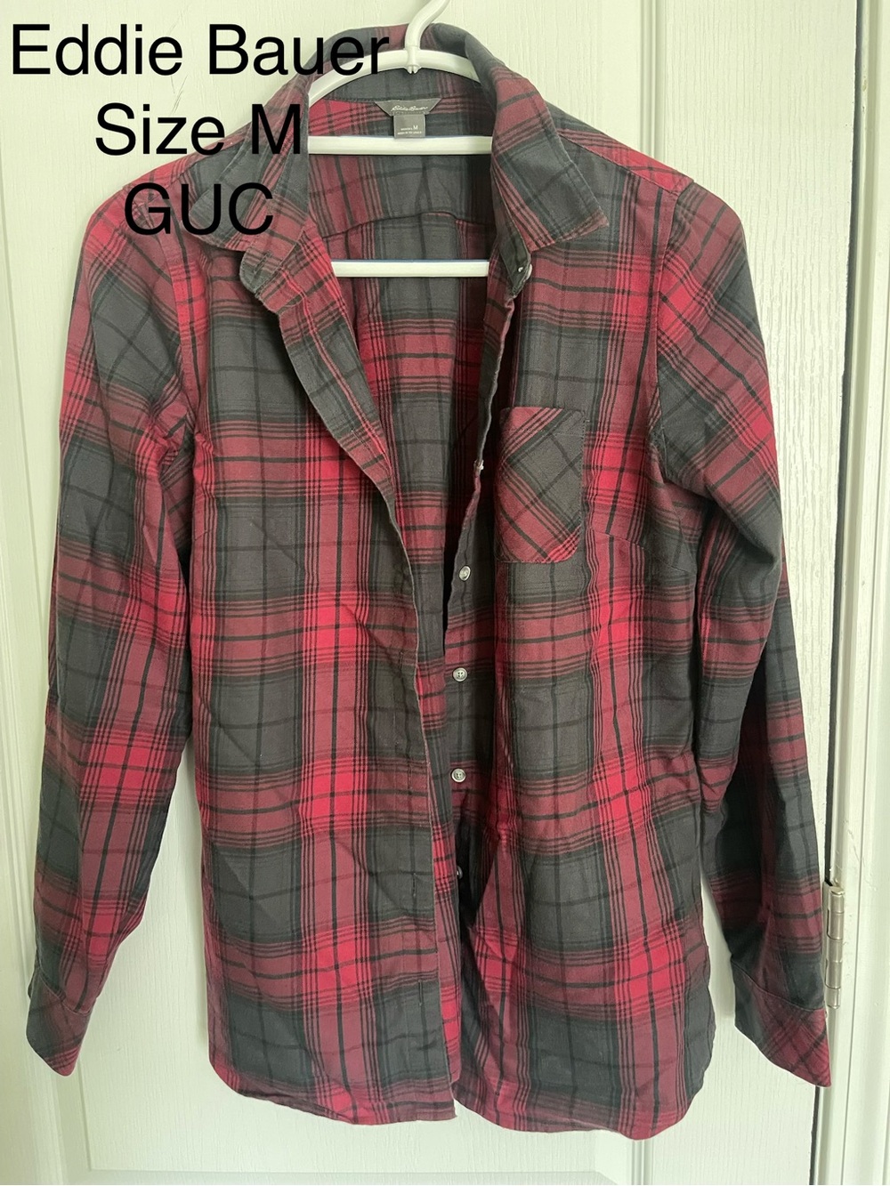 Eddie Bauer Red and Gray Plaid Flannel Shirt